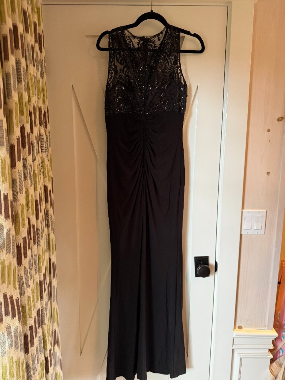Eliza J Draped Sequin Sleeveless Gown - Black - Size 10